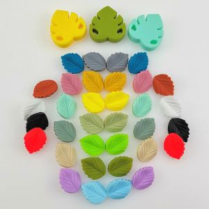 Bloklar 20pcs FoliageGilicone Boncuk Boncuklar BPA Ücretsiz Gıda Sınıfı Silikon Bebek Teether DIY Çiğneme Emzik Zinciri Klipler Boncuklar Yenidoğan Bebek Oyuncakları