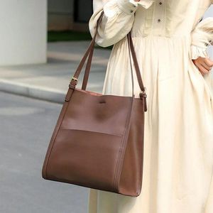 Drawstring Lady Casual Split Leather Luxury Handbag And Shoulder For Women Bags Brand Designer Magnetic Buckle Teenage Girl Commute Tote