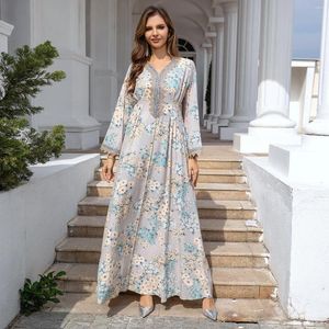 Etniska kläder Mellanöstern Muslimska Marocko Luxury Fashion Robe Women's Wear Abaya Dubai Loose Evening Dress Print grossist