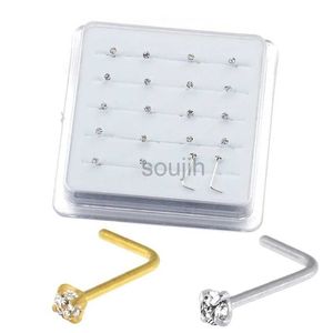 Body Arts 20st/Box Sterling L Form Nose Stud Ring 2mm Clear Crystal Nose Piercing Body Jewelry D240503