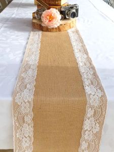 Pads Natural Vintage Jute Linen Hessian Burlap Table Table Runner Country Event Dekoracja ślubna Party Tekstyles #546521