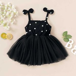 Mädchenkleider Kleinkind Baby Mädchen Sommer Fashion Kleid Feste weiße Punktdrucken Hosenträger Kleid Kleid Bowknot Schultergurt Garnrock Rock für 1-L2405