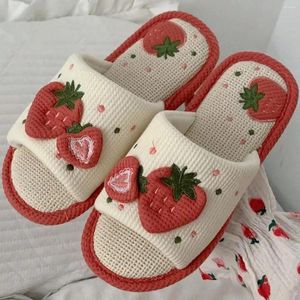 Slippers 2024 Fashion Soft Ladies Casual Cute Strawberry Pattern Design Comfortable Female Linen Home