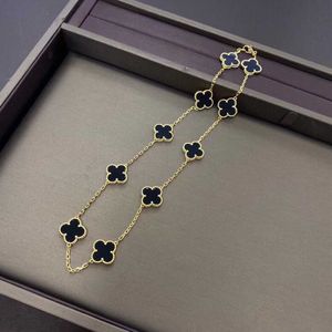 Fashion Van 10 Flower Lucky Four Leaf Grass Ten Necklace V Gold Thickened Plating 18K Rose Natural Black Agate With logo