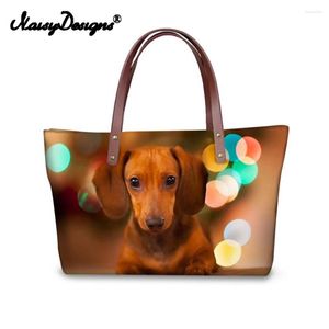 Omuz çantaları 2024 Lüks Kadın Çantalar Dachshund Köpek Hayvanları Baskı Tote Messenger Kız Pu Leter Seyahat Büyük Alışveriş Plaj Çantası Özel