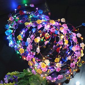 1530PCS LEDフラワーリースライトアップクラウンヘアウェディングフローラルヘッドピース明るいヘッドバンドバースデーパーティー用品240506