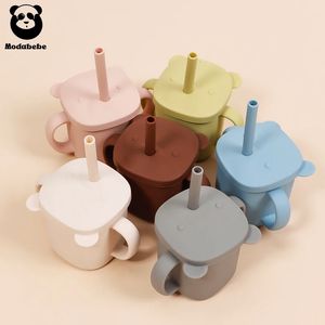 Modabebe Bebê alimentação Copa de animais fofa de silicone copo de palha à prova de vazamento de bebê Aprendizando garrafa de alimentação de silicone Copo de treinamento de bebê 240424