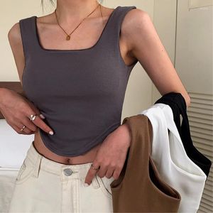 Kvinnors tankar Kvinnor Square Neck Knit Solid casual Crop Tops Oregelbunden hem med BRA Pad sportstank elastisk ärmlös Slim Summer Camis