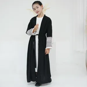 Ethnic Clothing Ramadan Keffiyeh Abaya Kimono Kids Embroidery Tassels Muslim Open Abayas For Girls Dubai Luxury Islam Hijab Dress Kaftan