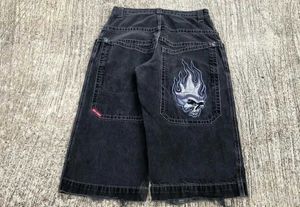 Herren Shorts Jnco Shorts Y2K Hip-Hop Retro Skull Stickerei Retro Denim Gym Rucksack Jeans Shorts Black Long Hosen Herren Basketball Shortsl2405