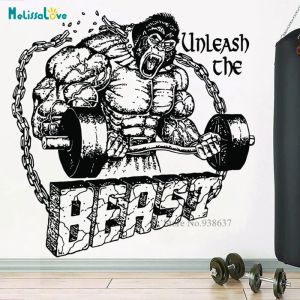 Stickers Unleash The Beast Gorilla Gym Wall Sticker Quote Decal Motivation Fitness Decor Workout Art Vinyl Mural BD061