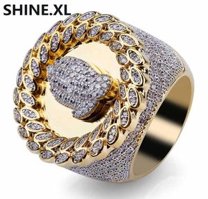 Copper Gold Color Plated Micro Paled CZ Stone Hand Round Ring Hip Hop Iced Out Men Charm smycken gåvor9206679