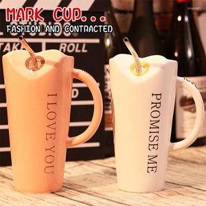 Mugs Creative Water Cup With Large Capacity And Spoon Straw Ceramic INS Mug Simple Couple Student
