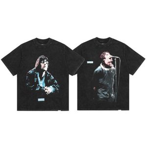 Representative Rock Band Liam Gallagher Oasis Washed Short Sleeve T-shirt