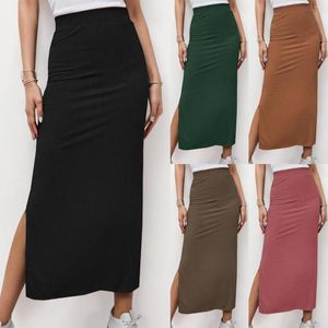 Skirts Half Solid Color For Women Plus Size Outfits With Hip Wrap Skirt And Split Women'S Clothing Trend 2024 Faldas