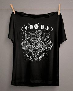 Camisetas femininas 2024 Fases da lua Cornas e cristais Design Witchy T-shirt Cool Gothic Tee Hipster Punk Tshirt Y2K Top Shirt Women Cott