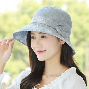 Wide Brim Hats Sun Protection Bucket Hat Trendy Flower Style Cotton Collapsible Cap Eave Panama Jean