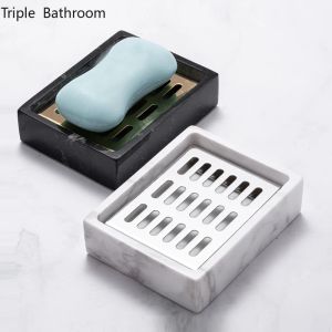 Dishes Nordic Natural Marble Soap Dish Bathroom Shower Supplies Draining Soap Packaging Boxes Soap Shelves Home Restroom Accessories