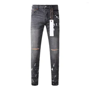 Calça feminina de alta qualidade roca jeans de moda de moda rasgou tinta cinza reparo de tinta baixa