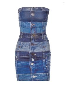 Vestidos casuais vestido de jeans sexy das mulheres sem mangas sem mangas Bodycled Bodycon Corset Mini Y2K Clubwear