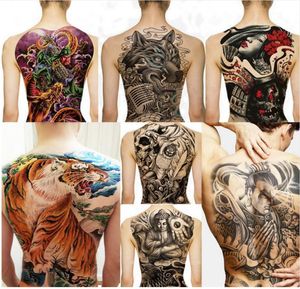 Stora stora fulla ryggkorgtatuering Stora tatueringsklistermärken Fish Wolf Tiger Dragon Waterproof Temporary Flash Tattoos Cool Men Women9441353