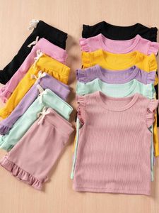 Clothing Sets Summer Preschool Girls Clothing 2pcs Set 0-5Y Solid Casual Short Sleeved Shorts Suits Girls Comfort Suit Outdoor ClothingL2405