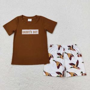 Zestawy odzieży Brązowy krótki rękaw Mallar Duck Boys Outfit RTS Kids Baby Ubrania butikowa hurtowa w magazynie No MOQ Kid