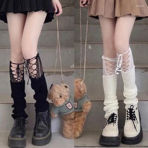 Women Socks Y2K JK Lotita Leg Warmer Japanese Knitted Long Ribbon Leggings Kawaii Versatile Sweet Lace Sock Cuffs Ankle