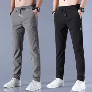 Herrenhosen 2024 Herren Eisseide Feste Farbe mittlerer Taille Lose atmungsaktives Bein Casual Hosen Ultra dünn schnell Trocknen Sport Pantl2405