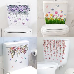 M21 Pflanzen Blumen Schmetterlinge Toilettenaufkleber Badezimmerabdeckung Kühlschrank Wandaufkleber WC für die Heimdekoration 240506