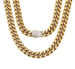 614mm bred rostfritt stål kubanska Miami -kedjor halsband cz zirkonlås lås Big Heavy Gold Chain Men Hip Hop Rapper Jewelry3226058