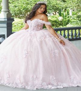 Luxo Floral Pink Quinceanera Vestidos 2024 Glam Feather Vestido de 15 XV Anos Apliques Elegante Formal de dezesseis anos Vestido de concurso para Vestios de 15 Anos