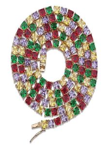 18k guldpläterad färgglada fyrkantiga kubiska zirkoniumtennishalsband 5mm full diamant isad ut hiphop -rappare kedjor smycken gåvor för M8223989
