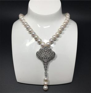 Natural 910mm White Freshwater Pearl Micro Inlay Zircon Accessories Tassel Necklace Fashion Jewelry9566030