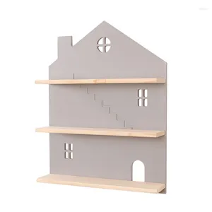 装飾的な置物シンプルなコントラストカラー小さな家の棚木製板の壁棚フックラックルーム装飾
