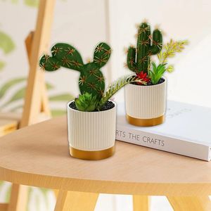 Dekorativa blommor Konstgjorda växter Harts Cactus Flower Pot saftig med krukor falska