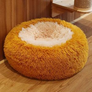 Cat Beds Furniture Round Cat Bed Soft Long Plush Pet Deep Sleep Bed for Cats Dogs Winter Warm Kitten Puppy Sleeping Nest Kennel Cat Accessories