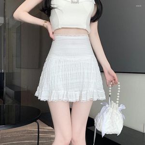 Skirts Kawaii White Mini Skirt Women Summer Fairycore Sexy High Waist Ruffle Lace Patchwork A-Line Korean Y2k Ballet Jupe K094