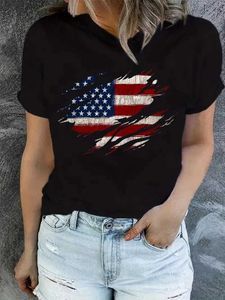 Женская футболка American Flag Print Print Print Day Day Day Ship Ride Crew Line Summer и весенняя повседневная женская одежда 2405