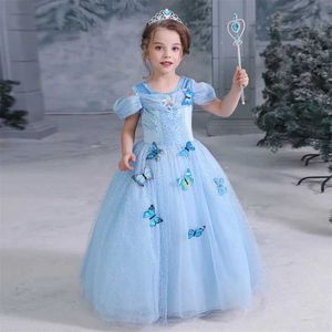 Flickans klänningar Ny prinsessklänning Girls Halloween Costume Cosplay Dresses Butterfly Crystal Girls Party Dress 4-10T Kids Dresses For Girls