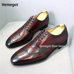 Casual Shoes Wine Red Brogue For Men Luxury Handmade Men's Oxford Business Leather British Style Evening
