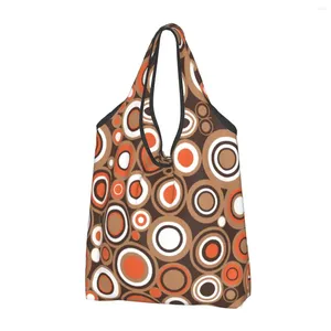 Storage Bags Recycling OrangeWhite And Brown Circle Retro Pattern Shopping Bag Tote Portable Geometric Groceries Shopper