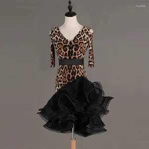 Vestido de palco da saia de dança latina Mulher Practice Dress 2024 Performance Leopard Vestres