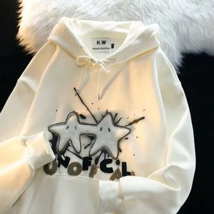 Erkek Hoodies Sweatshirts Mektup Yıldız Yıldız Hoodies Kadınlar Y2K Yeni Harajuku Gevşek Örtü Tembel Üstler Sokak Giyim Punk Sıradan Artı Boyut Saklama Sweatshirts Q240506