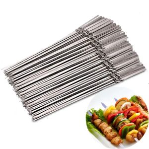 Tillbehör 15pcs30pcs60pcs återanvändbar platt rostfritt stål grillspett bbq nålpinne för utomhus camping picknickverktyg matningsverktyg