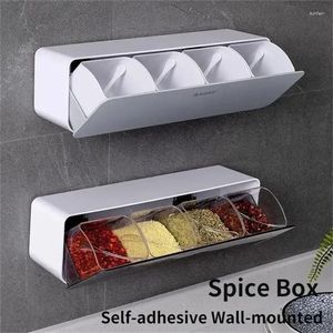 Storage Bottles Spoon Kitchen Accessories Spice Household Salt Sugar 4-grid With Gadgets Box Jar Wall-mounted Container Seasoning
