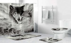 180x180cm 1pc3pcs4pcs White Wolf Dream Catcher Eyes Wolf con 12 ganci per la doccia da bagno tappetino da toilette maiale set di tende a tappeto T3360215