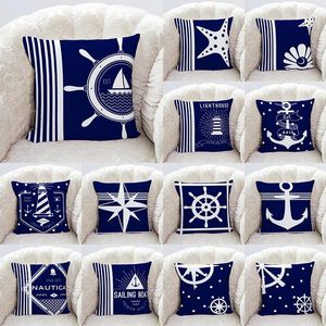 Cuscino Serie Nautica Helm e Anchor Blue Stampato Fillego Casa Soggiorno Cover Cover Decorazione camera da letto