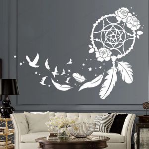 Stickers dream with roses and feathers wall sticker vinyl home decor catcher wall decal poster HJ1142