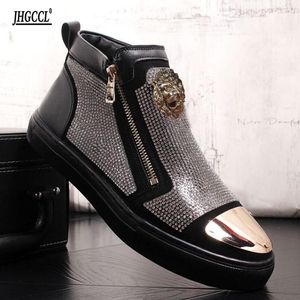 Ny lyxdesigner Casual Shoes Metal Plate Hovershoe Casual Flats Moccasin Platform Rock Hip Hop Crystal A4